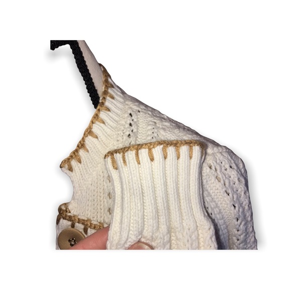 Jessica by Christopher L Open Front Cardigan Knit Sweater Cream and Tan Button - Picture 6 of 8